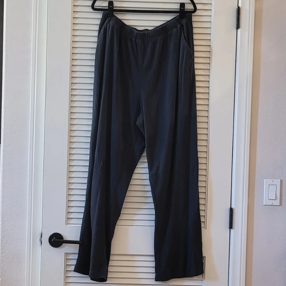 Woman Within- Plus-Size Black Full-Length, Wide-Leg Sweatpants
